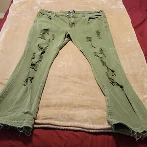 Stylish Olive Distressed Flare Jeans for MEN